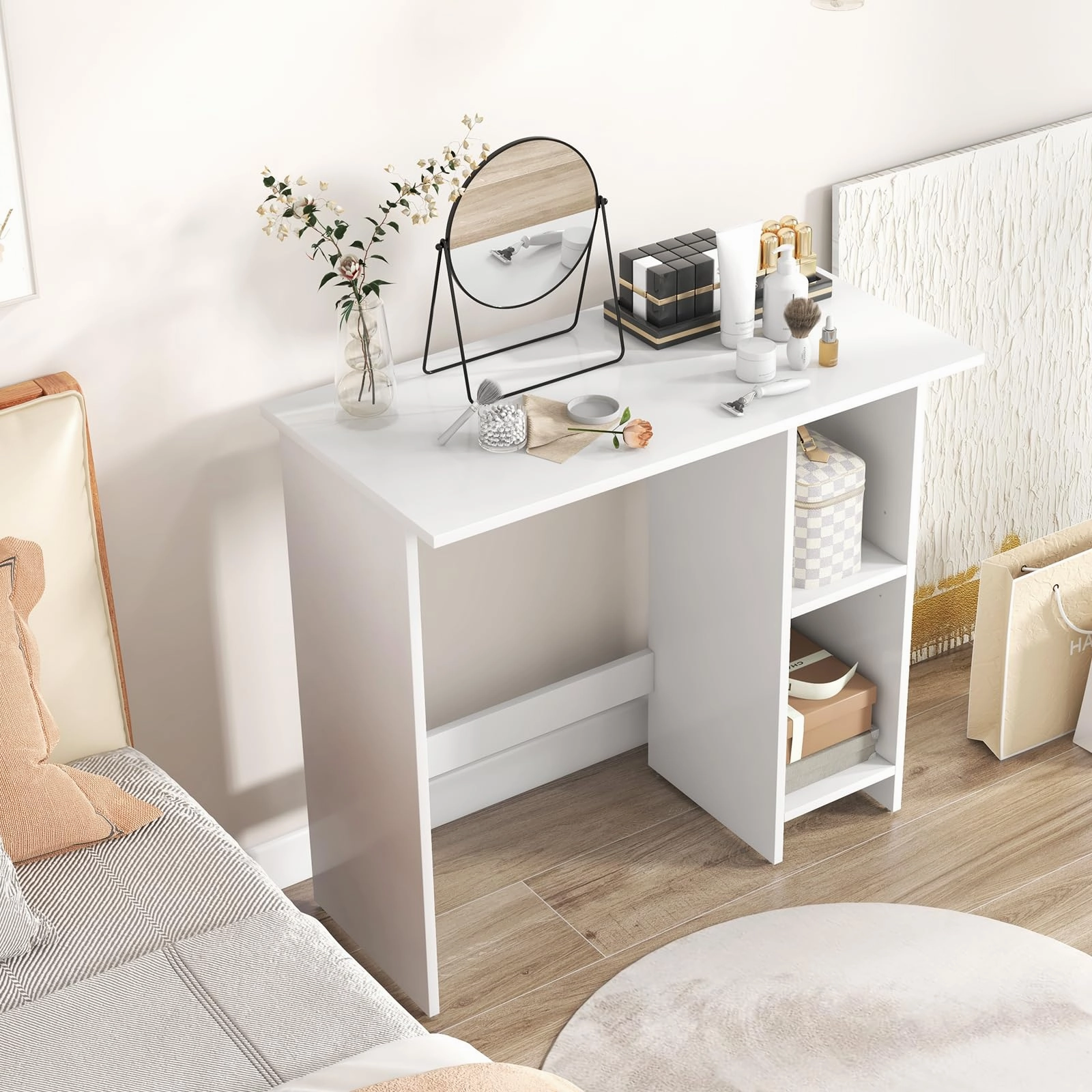 Giantex Small Desk, Compact Study Writing Desk with 3-Position Adjustable Shelf, Anti-Toppling Kit