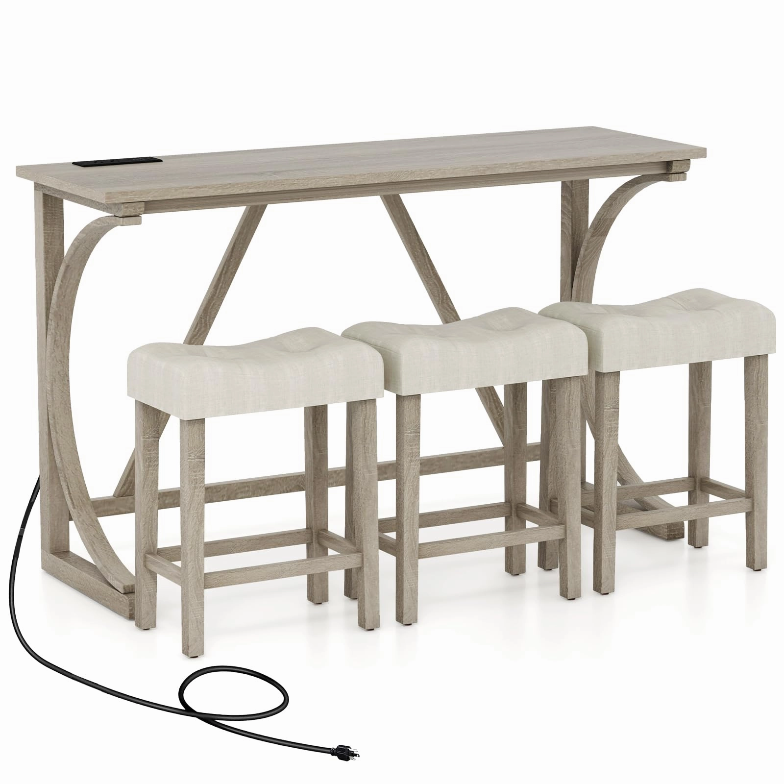 Giantex Small Dining Table Set - 4-Piece Bar Table and Chairs Set with Power Outlet kitchen towel, placemats