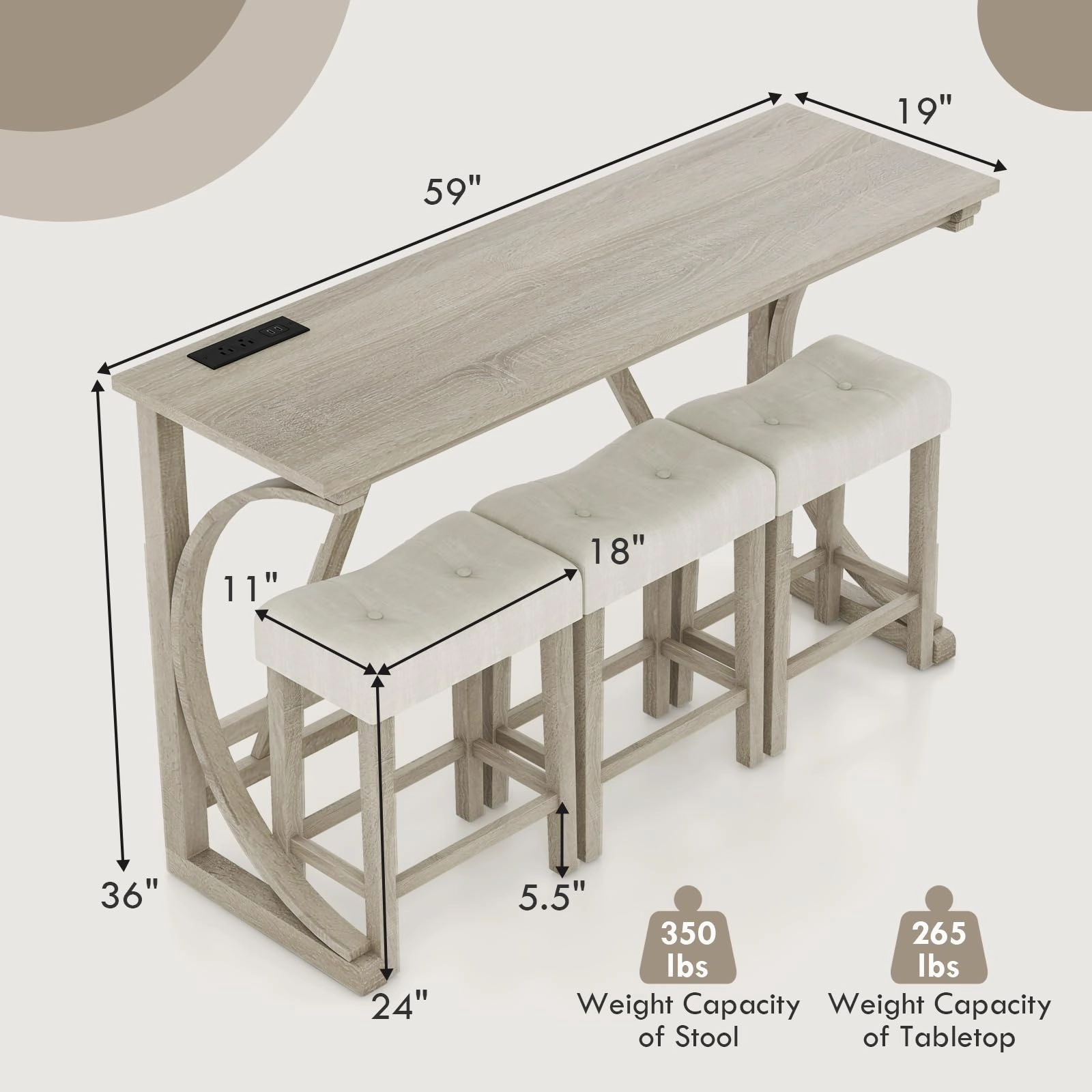 Giantex Small Dining Table Set - 4-Piece Bar Table and Chairs Set with Power Outlet