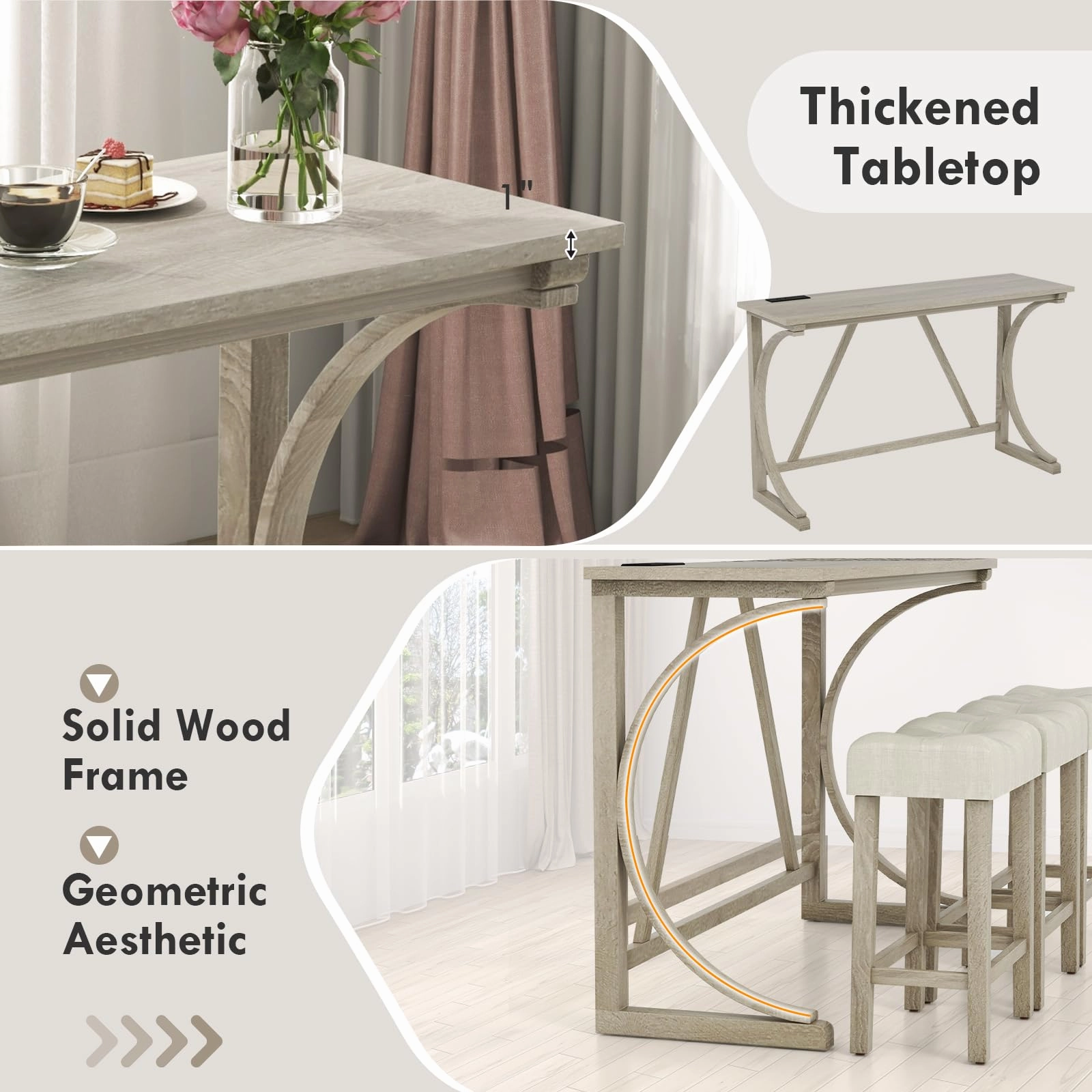 Giantex Small Dining Table Set - 4-Piece Bar Table and Chairs Set with Power Outlet