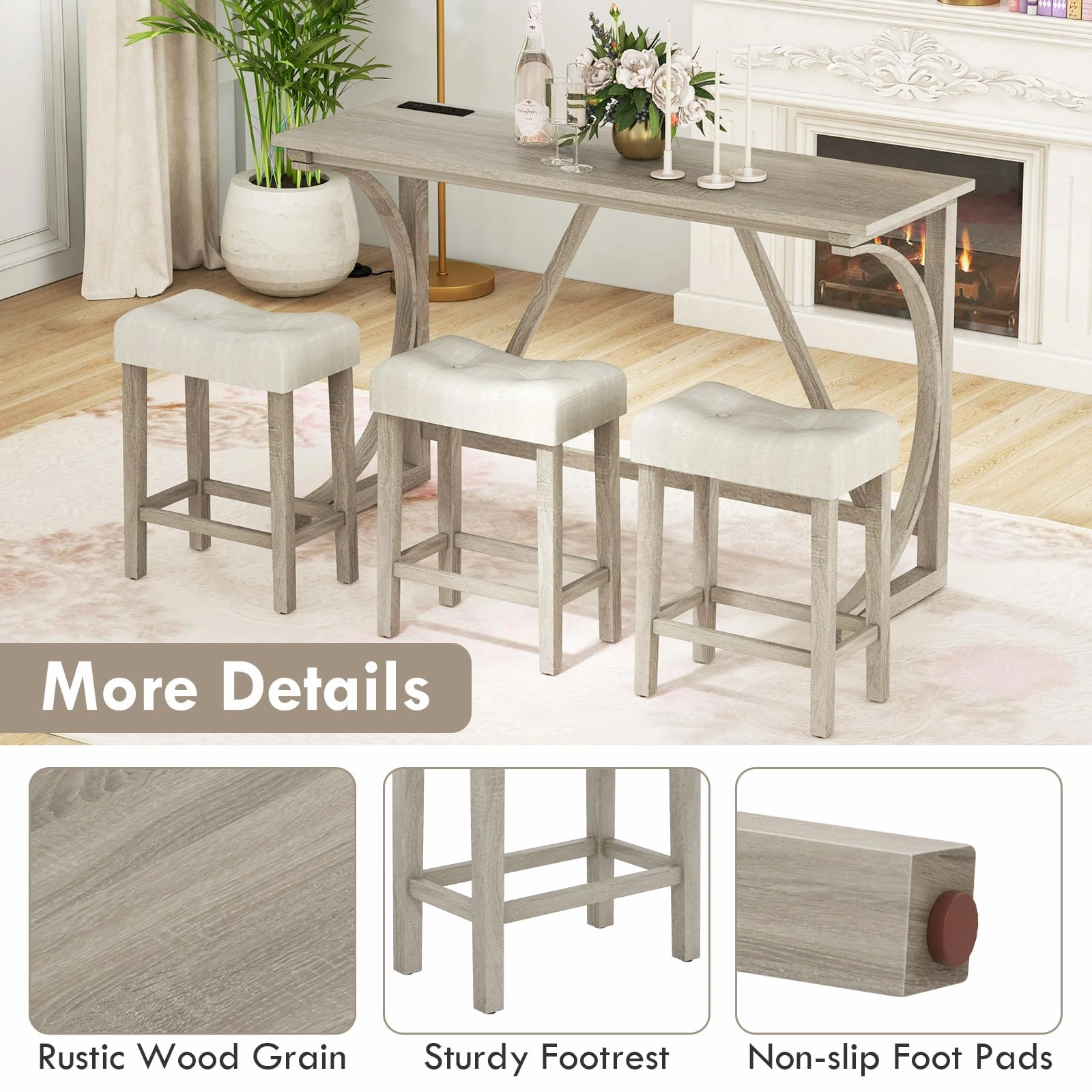 Giantex Small Dining Table Set - 4-Piece Bar Table and Chairs Set with Power Outlet