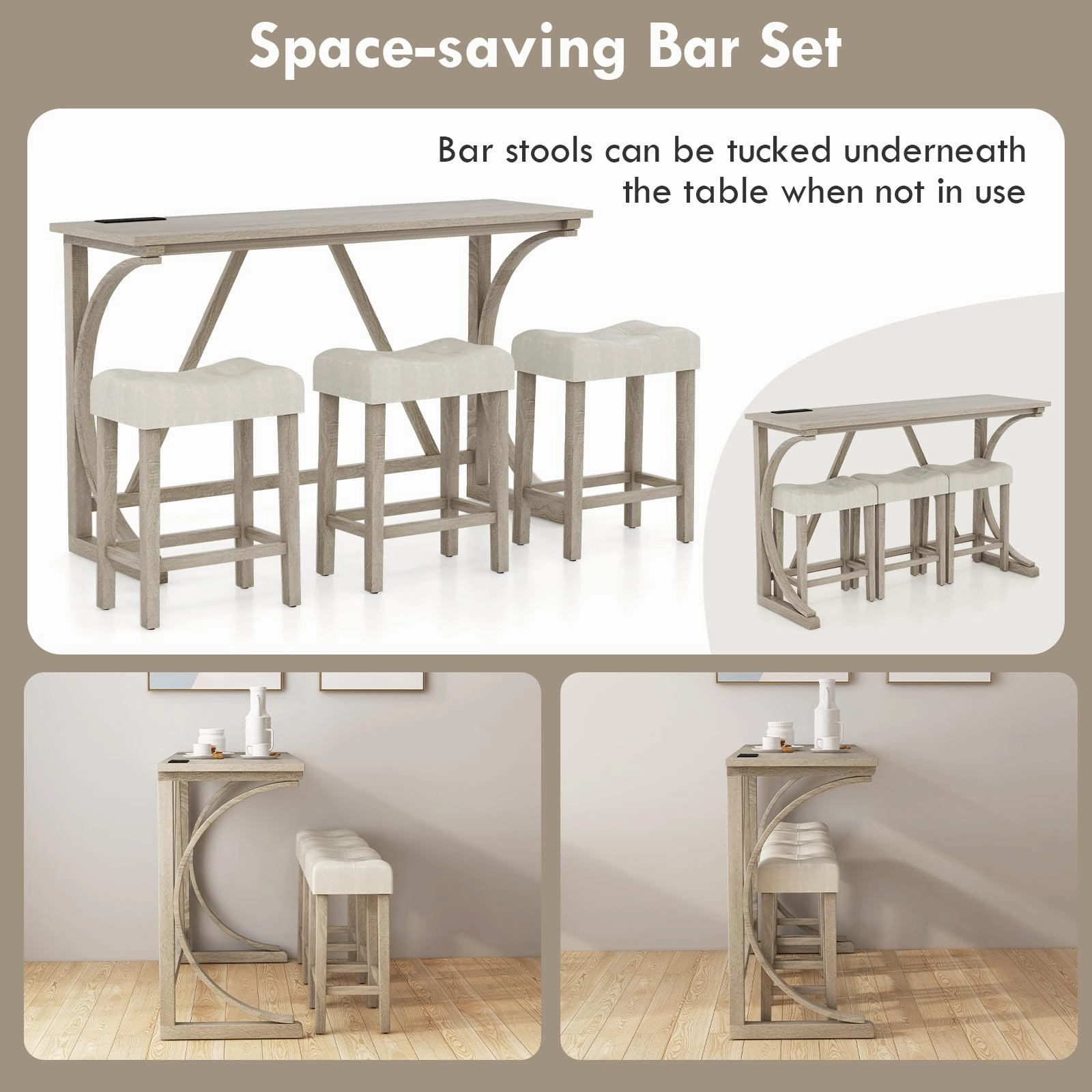 Giantex Small Dining Table Set - 4-Piece Bar Table and Chairs Set with Power Outlet