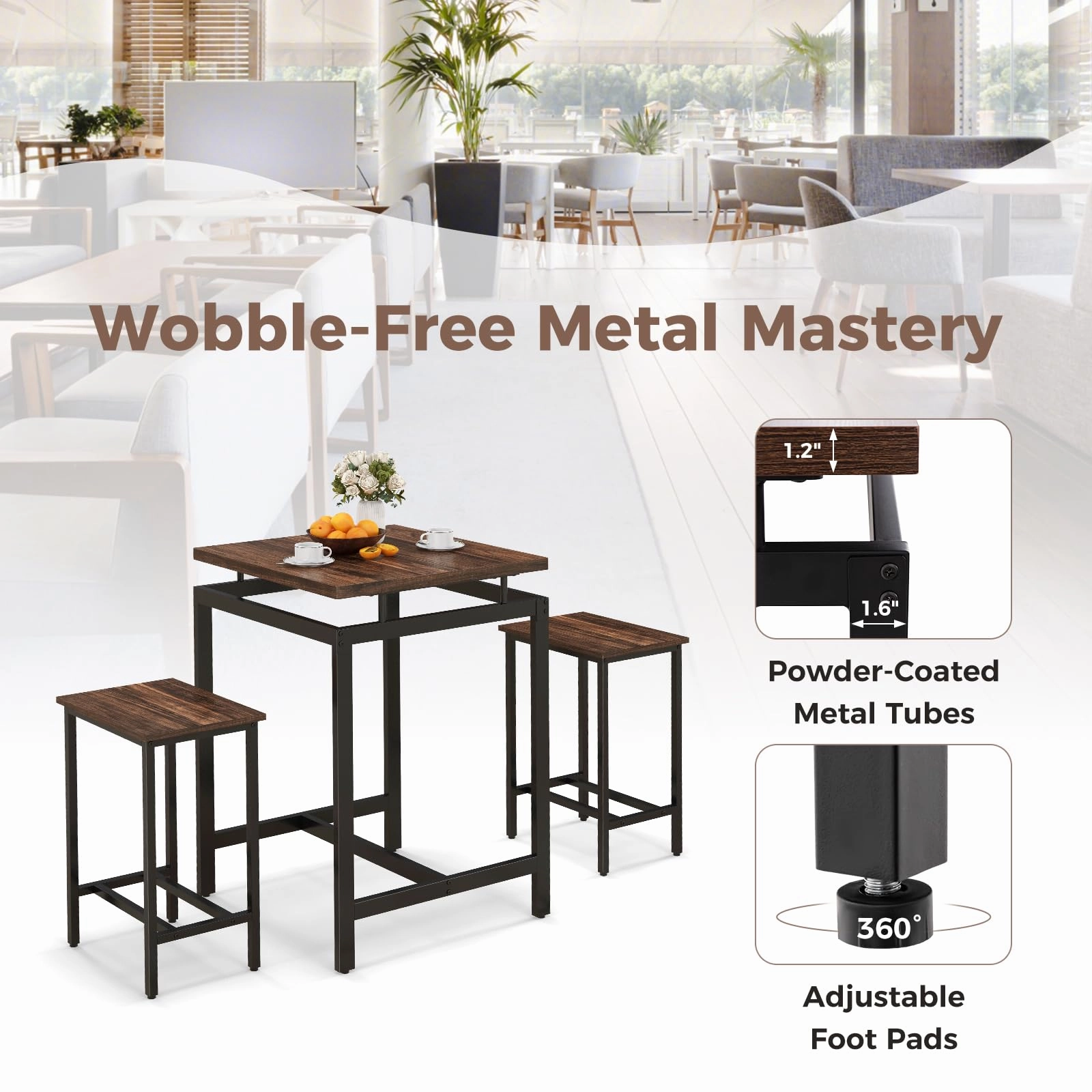 Giantex Small Dining Table Set for 2 - Counter Height Table Set with 2 Stools