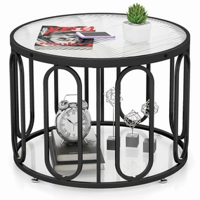 Giantex Small Round Glass Coffee Table, 24" Accent Side Sofa Tea Table with Tempered Glass Top & Oval Swivel Brackets console table, hallway table