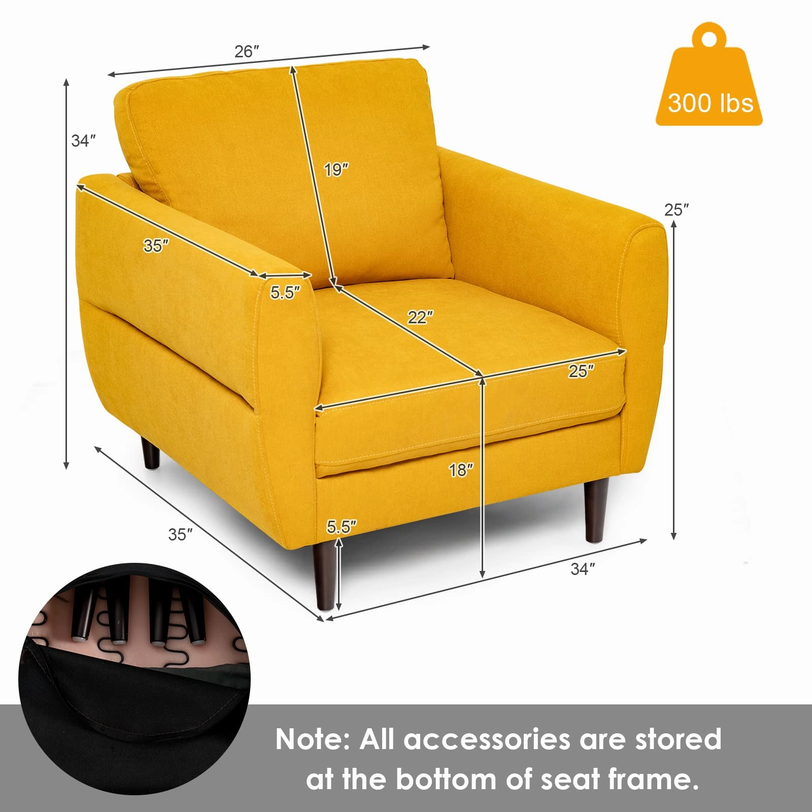 Giantex Sofa Chair, Upholstered Mid-Century Modern Accent Chair
