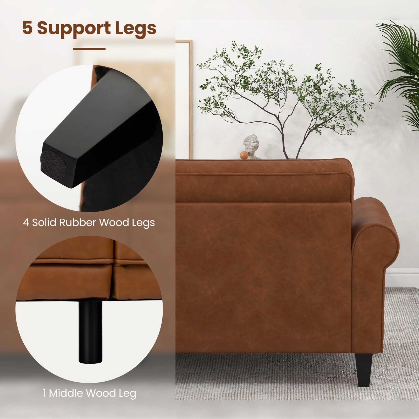 Giantex Sofa Couch, 81.5'' Upholstered 3-Seater Sofa Couch with Faux Leather (Brown)