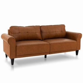 Giantex Sofa Couch, 81.5'' Upholstered 3-Seater Sofa Couch with Faux Leather (Brown) sectional sofa, corner couch