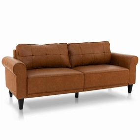 Giantex Sofa Couch, 81.5'' Upholstered 3-Seater Sofa Couch with Faux Leather (Brown) storage ottoman, pouf