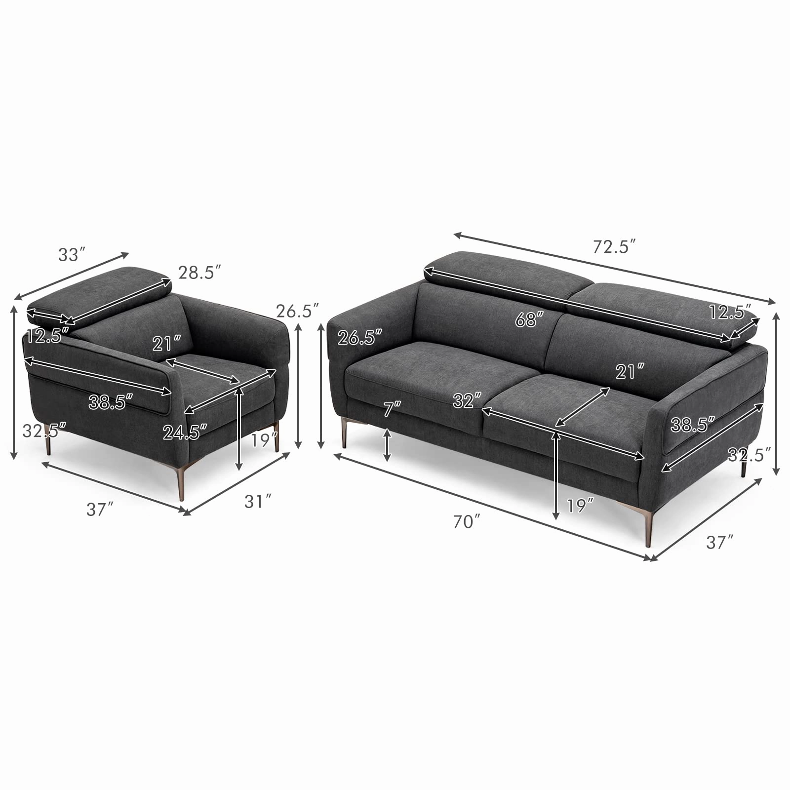 Giantex Sofa Couch and Accent Chairs Set