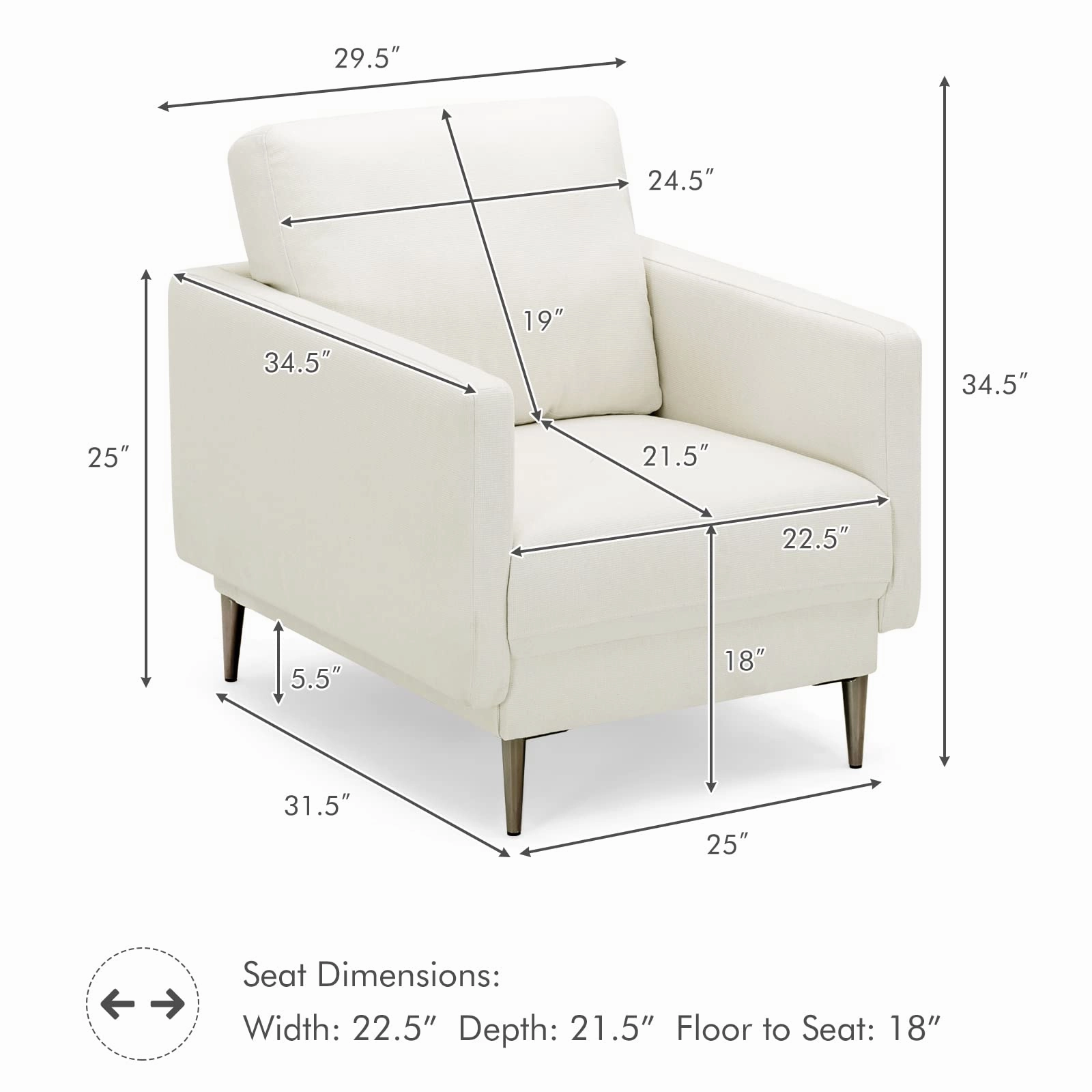 Giantex Sofa Couch, for Bedroom, Reception Rooms, Chair & Loveseat(Grey & White)
