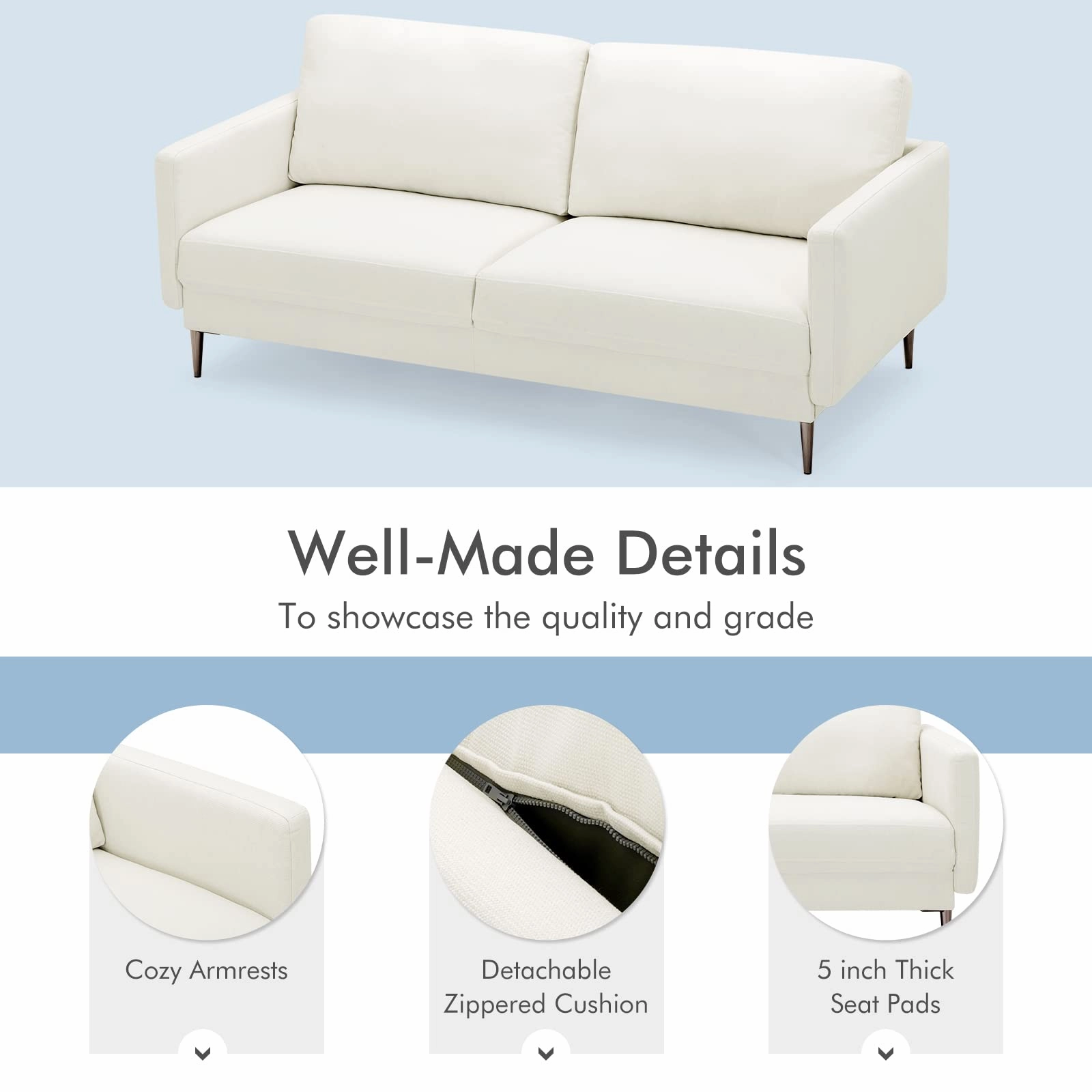 Giantex Sofa Couch, for Bedroom, Reception Rooms, Chair & Loveseat(Grey & White)