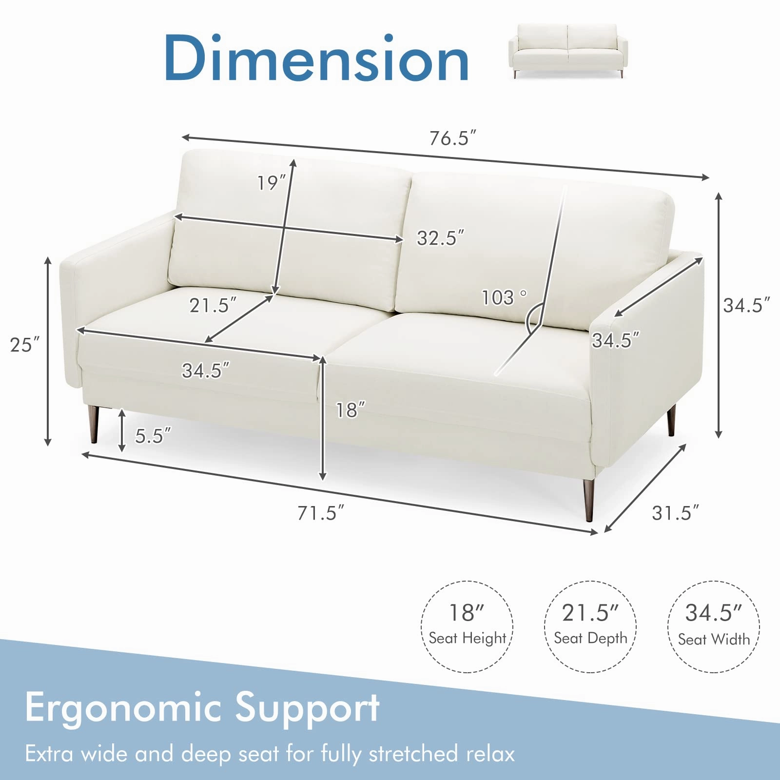 Giantex Sofa Couch, for Bedroom, Reception Rooms, Chair & Loveseat(Grey & White)