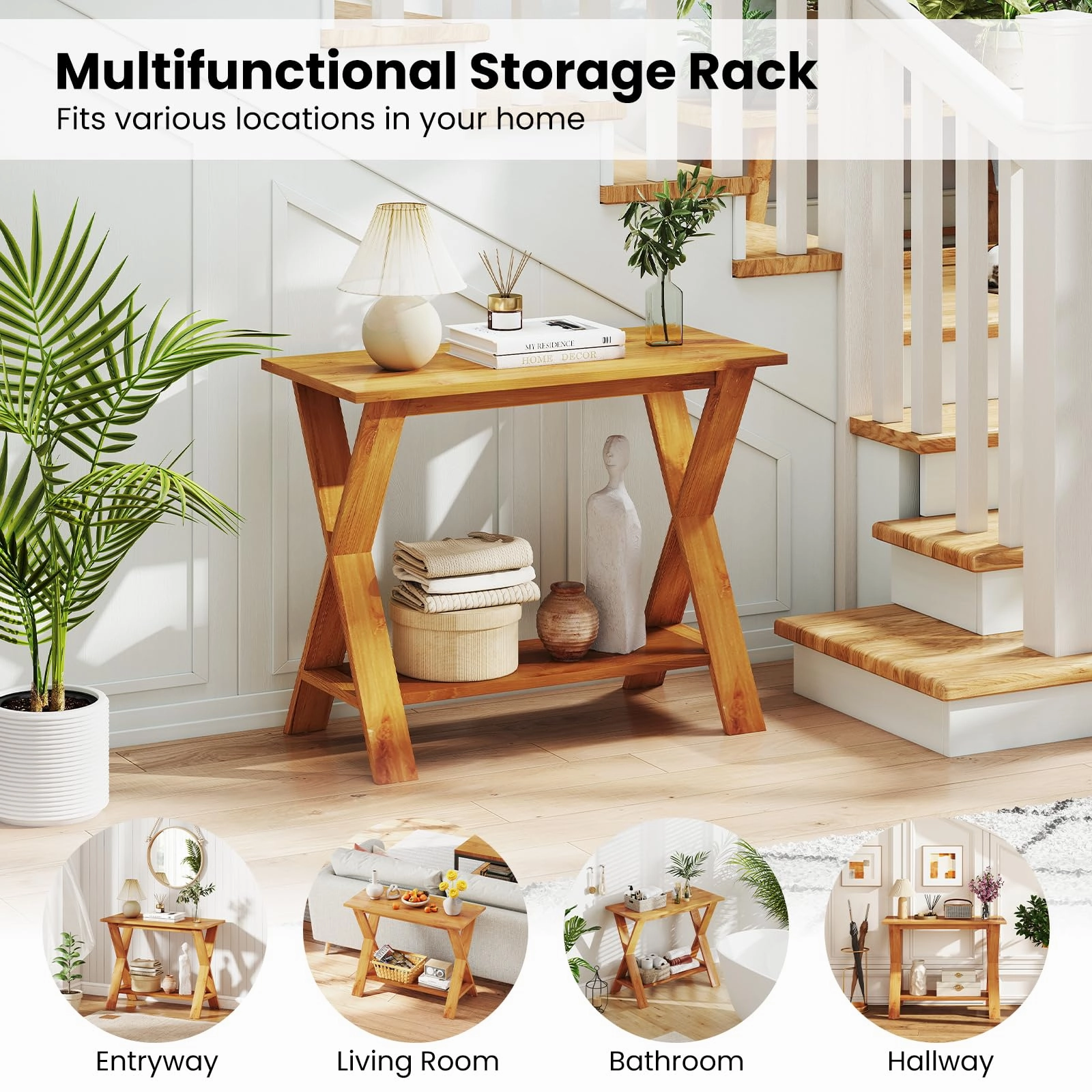 Giantex Solid Teak Wood Console Table