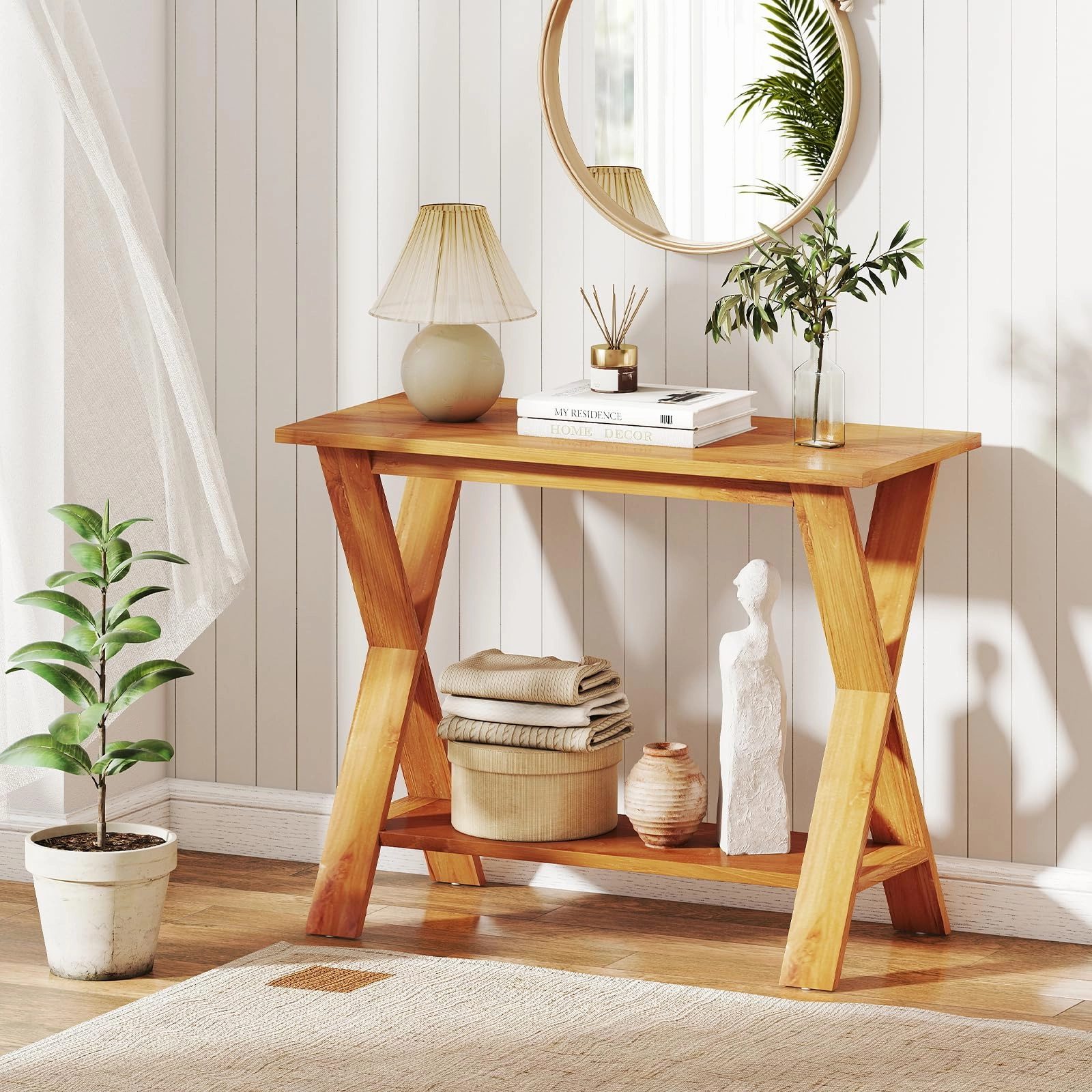 Giantex Solid Teak Wood Console Table