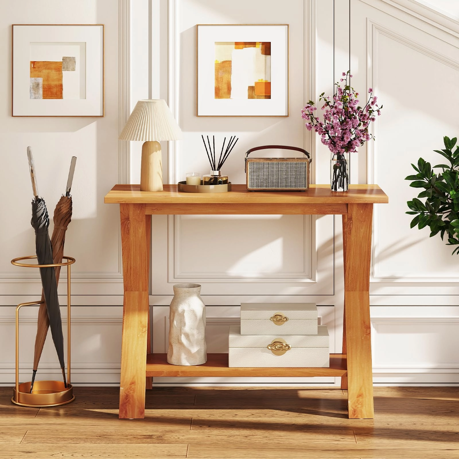 Giantex Solid Teak Wood Console Table