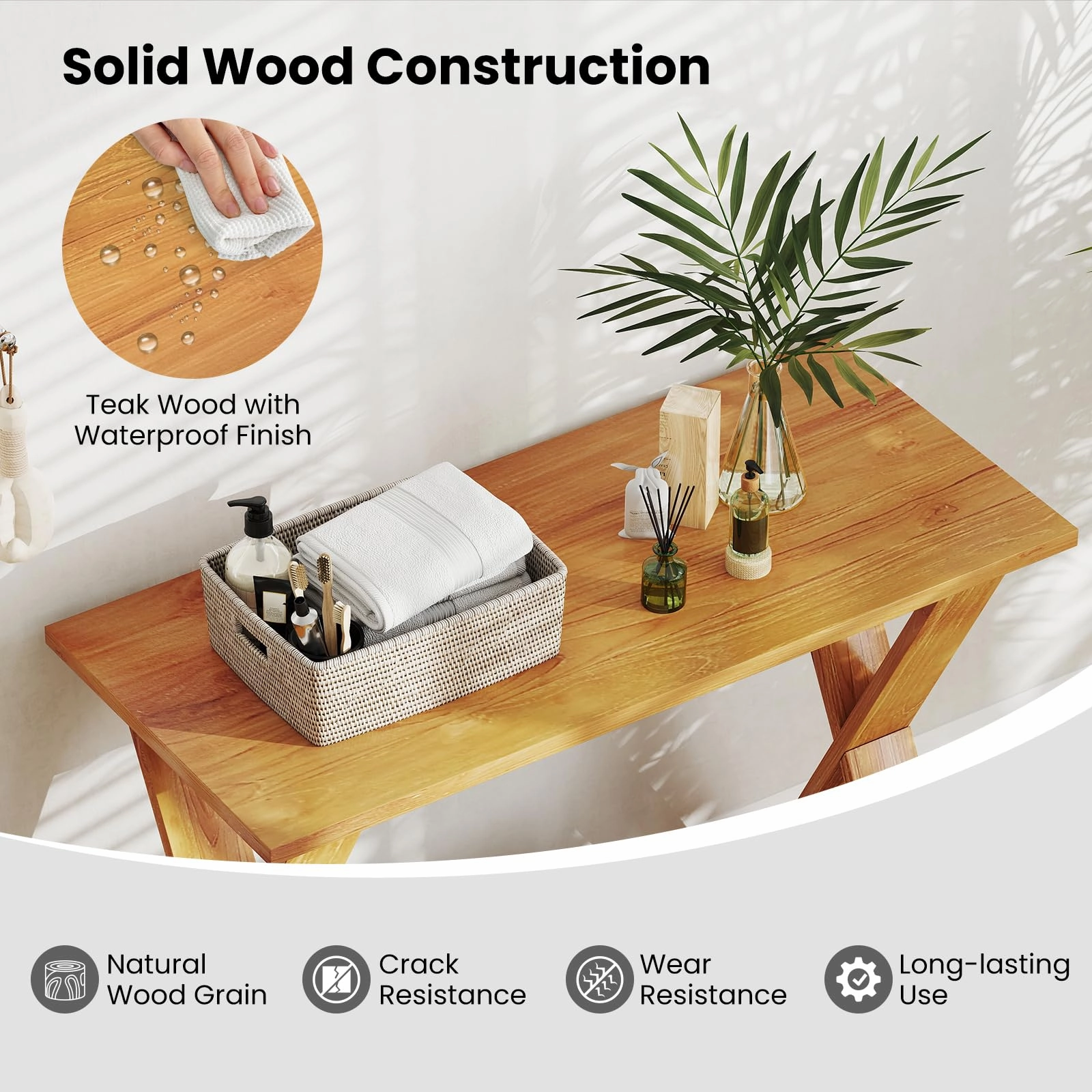 Giantex Solid Teak Wood Console Table