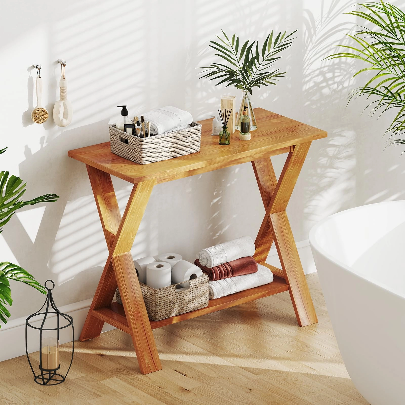 Giantex Solid Teak Wood Console Table