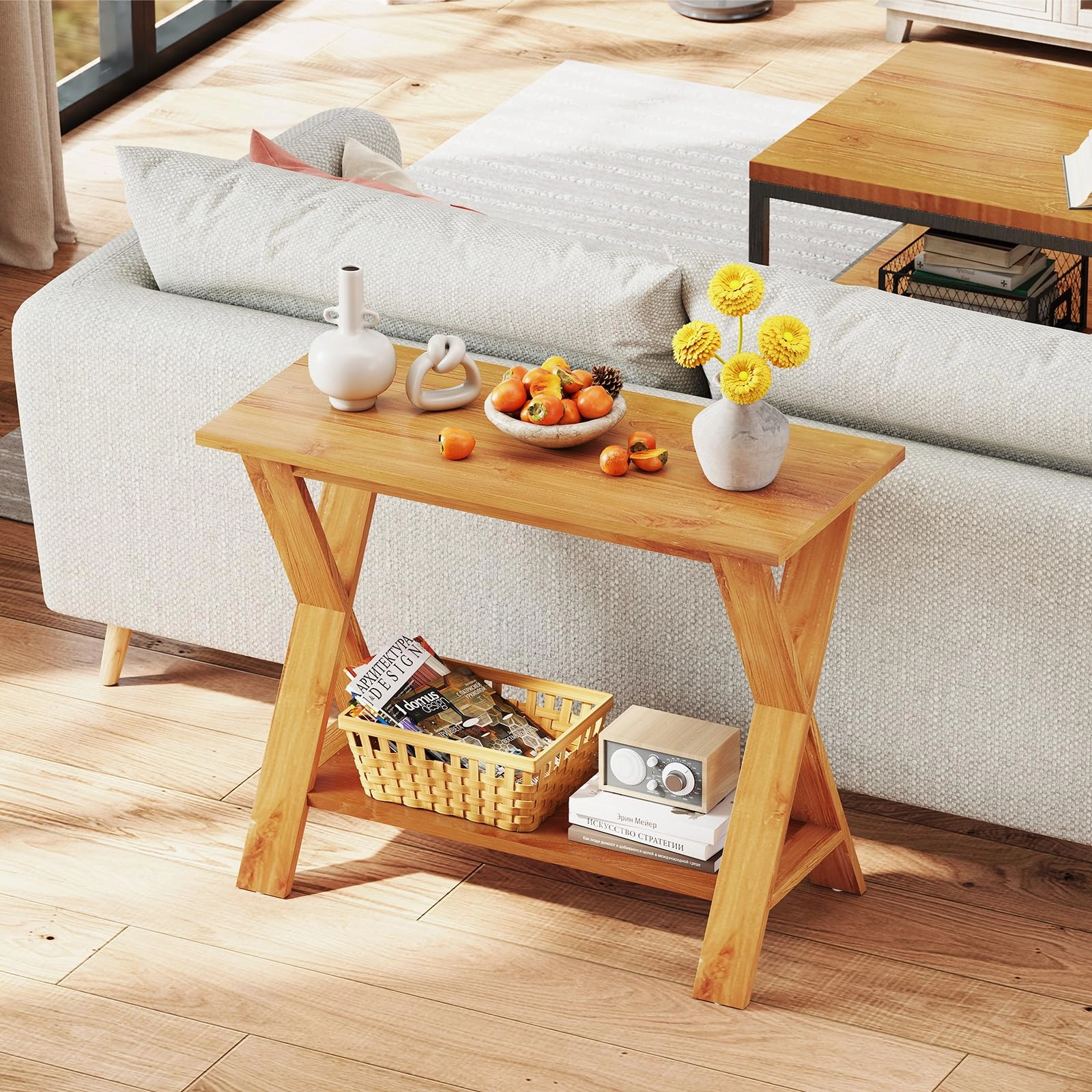 Giantex Solid Teak Wood Console Table