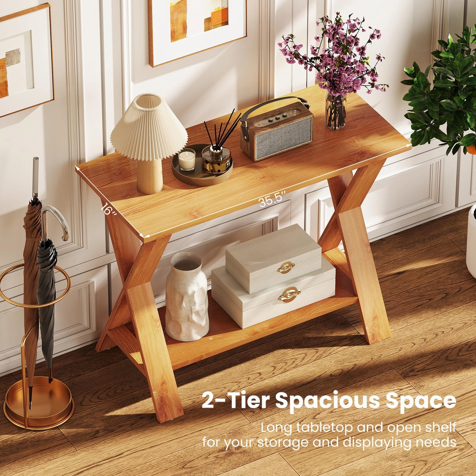 Giantex Solid Teak Wood Console Table