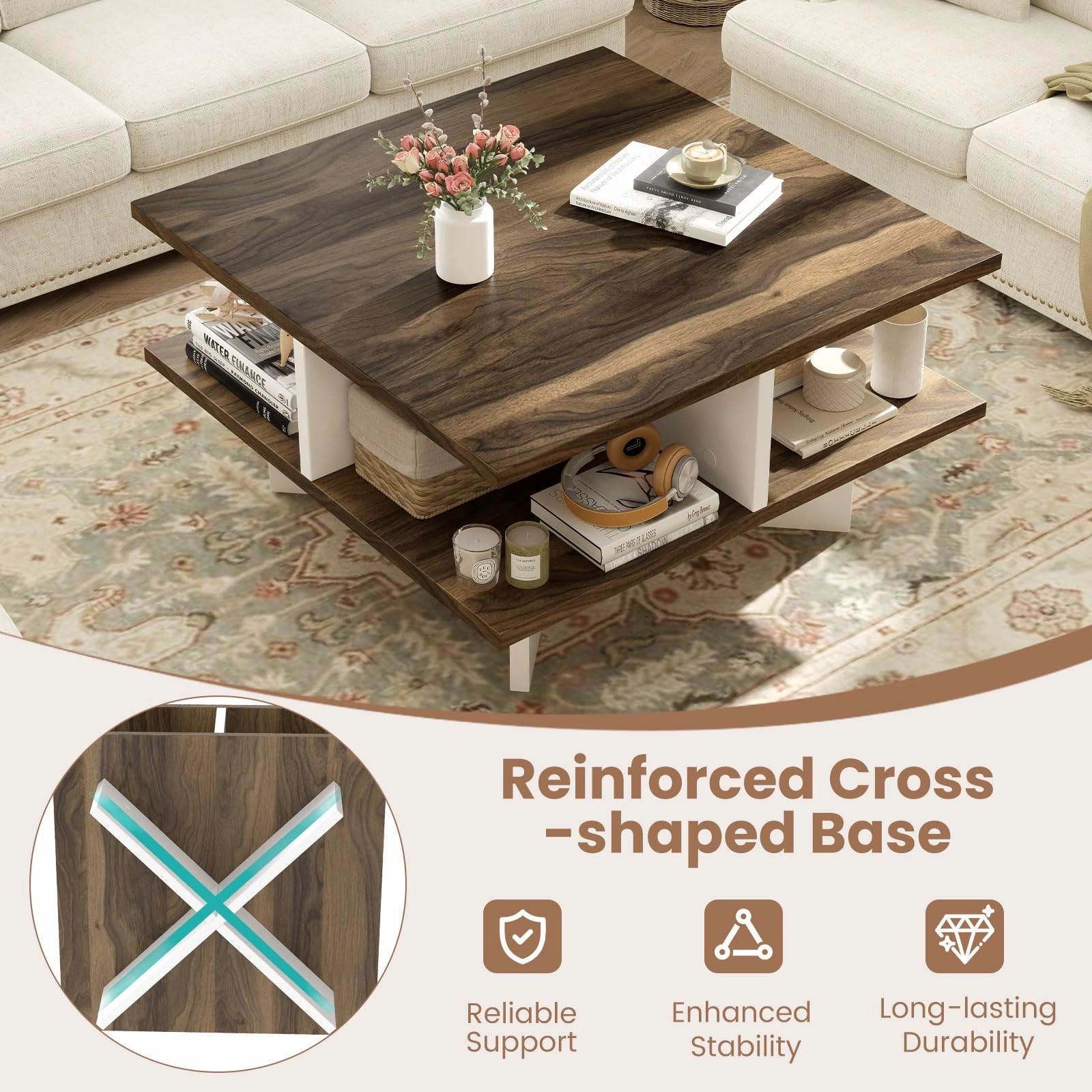 Giantex Square Coffee Table with Storage for Living Room