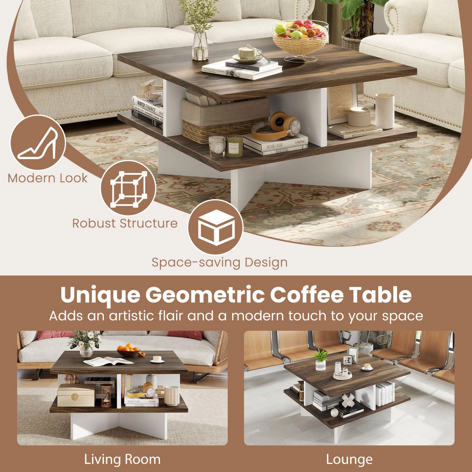 Giantex Square Coffee Table with Storage for Living Room