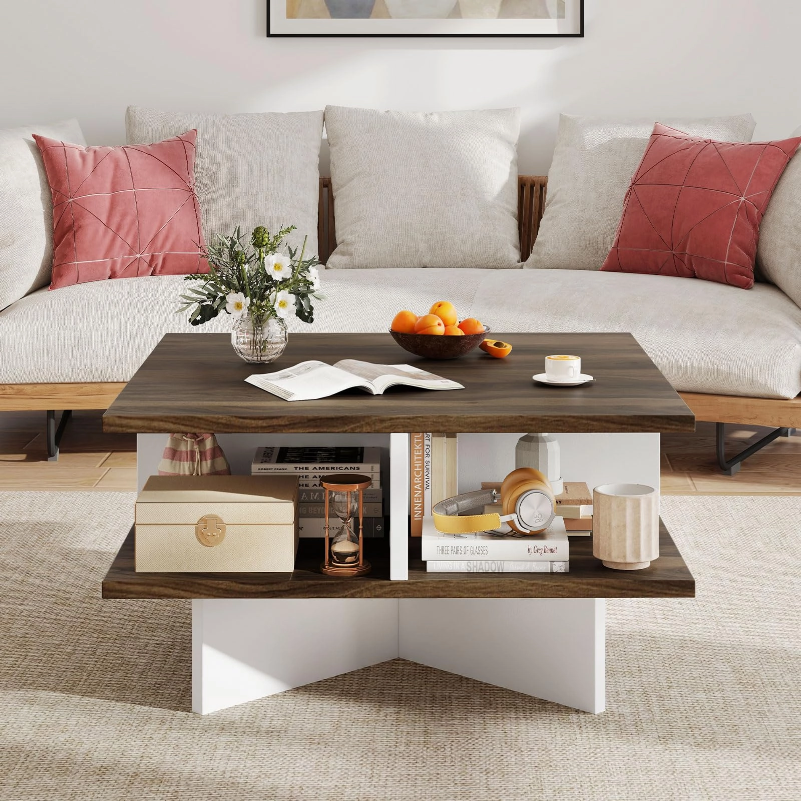 Giantex Square Coffee Table with Storage for Living Room