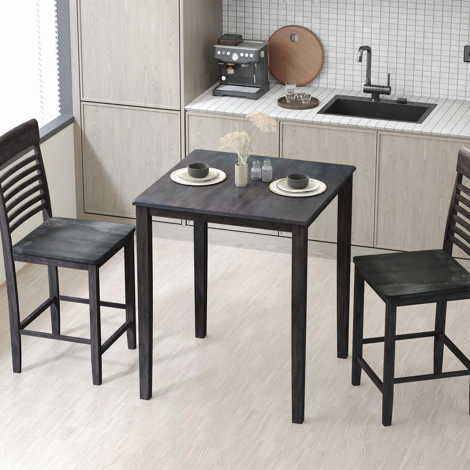 Giantex Square Dining Table with Solid Wood Frame