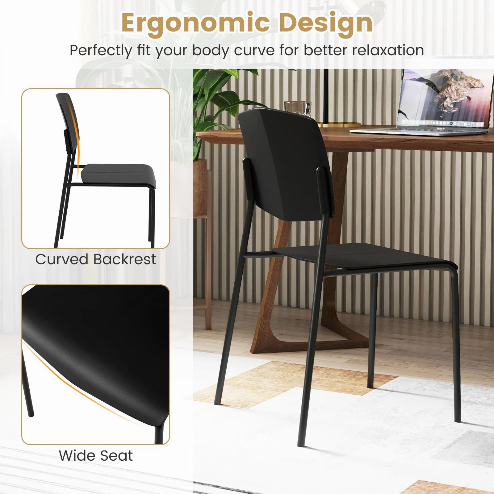 Giantex Stackable Dining Chairs Set, Modern Kitchen Chairs w/Metal Legs & Curved Back, Load up to 350 LBS