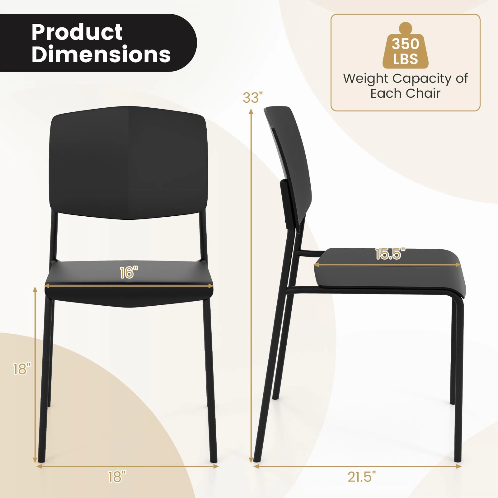 Giantex Stackable Dining Chairs Set, Modern Kitchen Chairs w/Metal Legs & Curved Back, Load up to 350 LBS