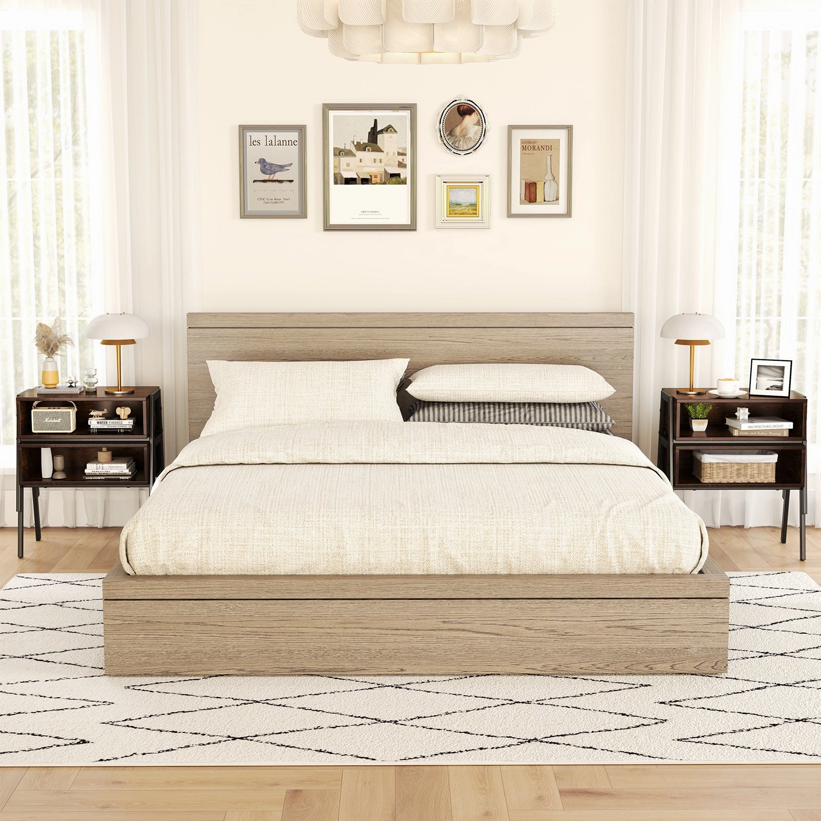 Giantex Stackable End Table Set of 2, Compact Nightstands w/Metal Frame & Open Compartments