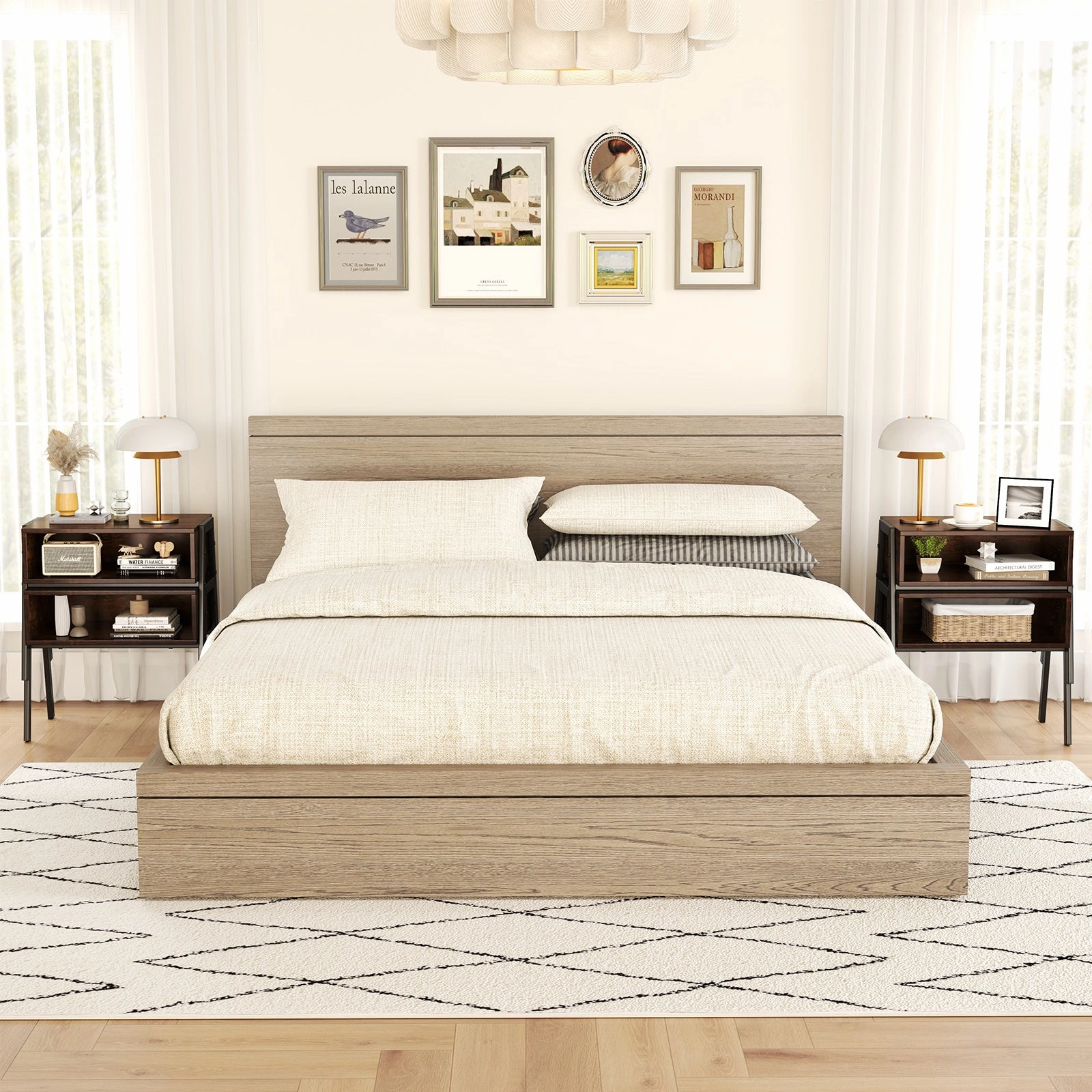 Giantex Stackable End Table Set of 2, Compact Nightstands w/Metal Frame & Open Compartments