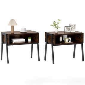 Giantex Stackable End Table Set of 2, Compact Nightstands w/Metal Frame & Open Compartments entry bench, mudroom storage
