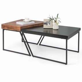 Giantex Stacking Coffee Table Set of 2, Black & Brown Modern Side Table console table, hallway table