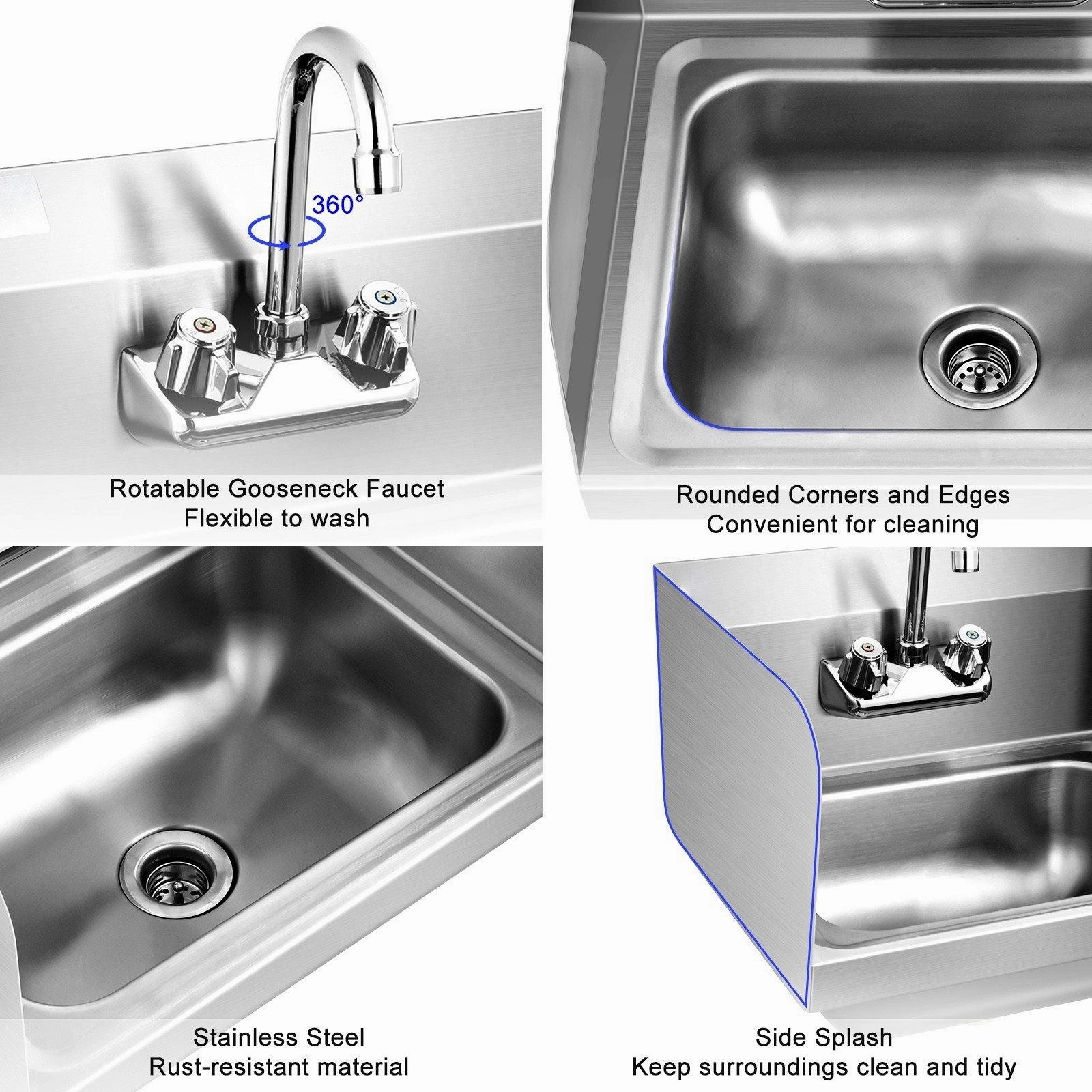 Giantex Stainless Steel Hand Washing Sink, Wall Mount Hand Sink w/ Faucet, 17" x 15"