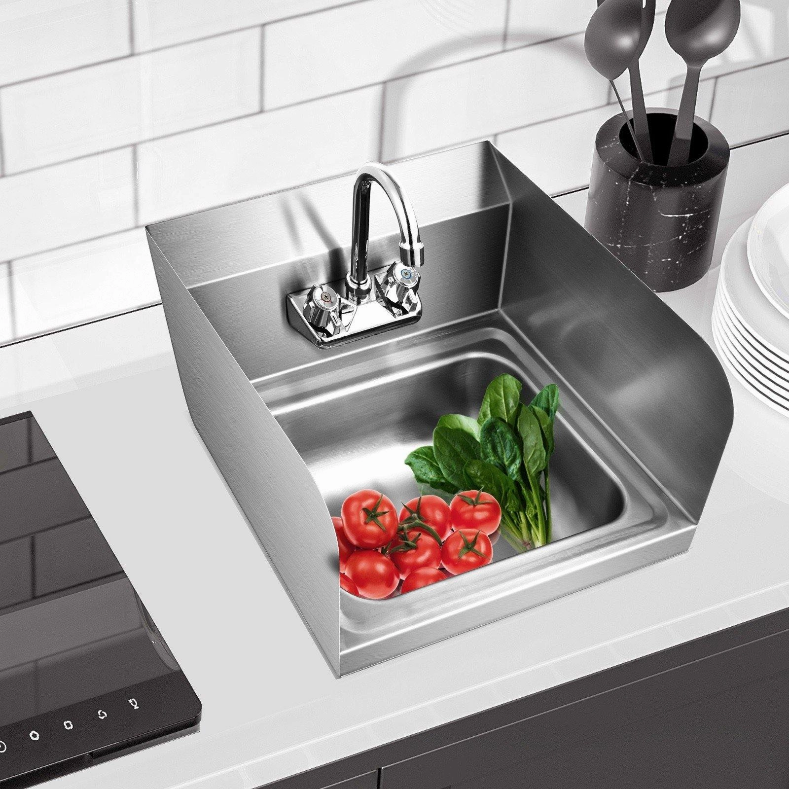 Giantex Stainless Steel Hand Washing Sink, Wall Mount Hand Sink w/ Faucet, 17" x 15"