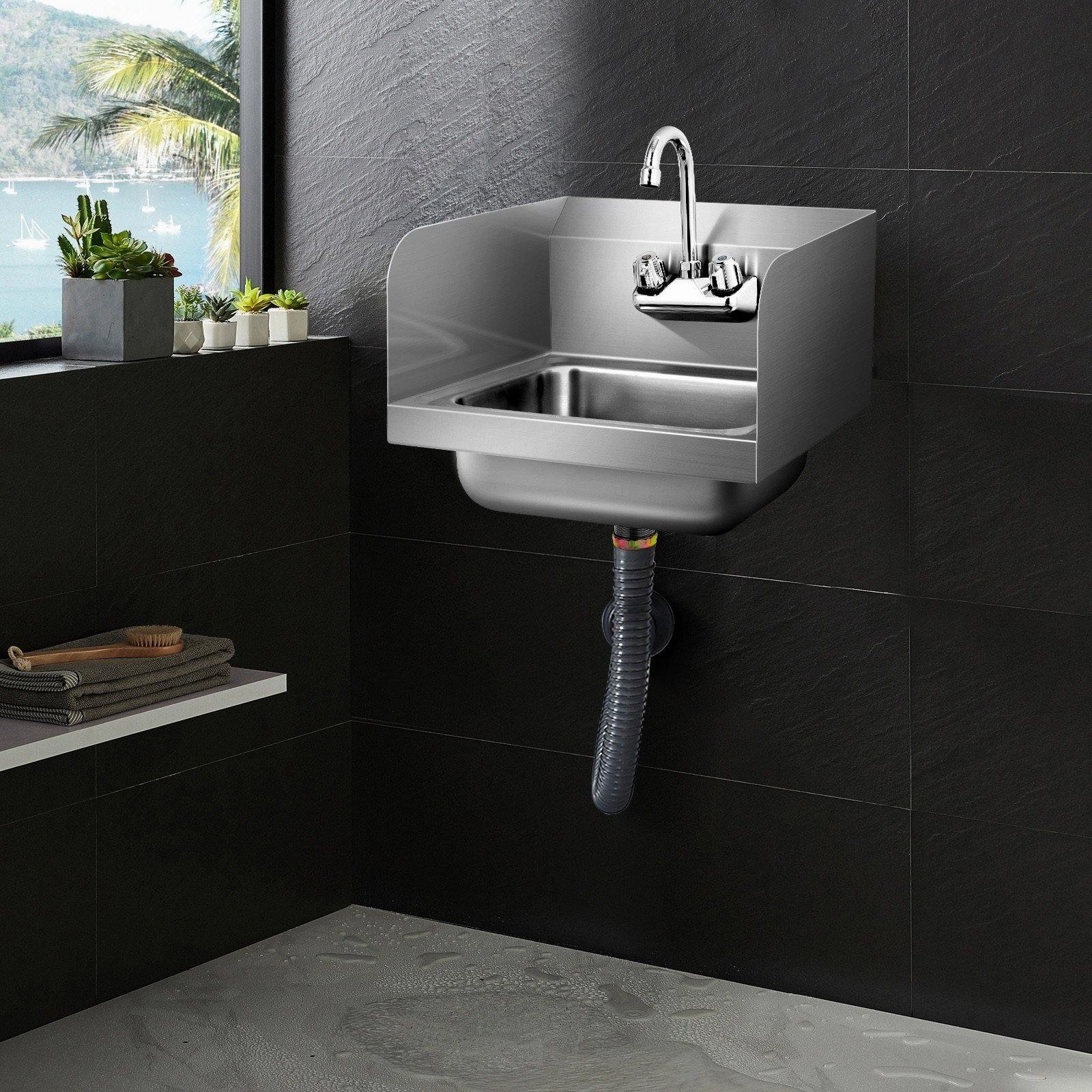 Giantex Stainless Steel Hand Washing Sink, Wall Mount Hand Sink w/ Faucet, 17" x 15"