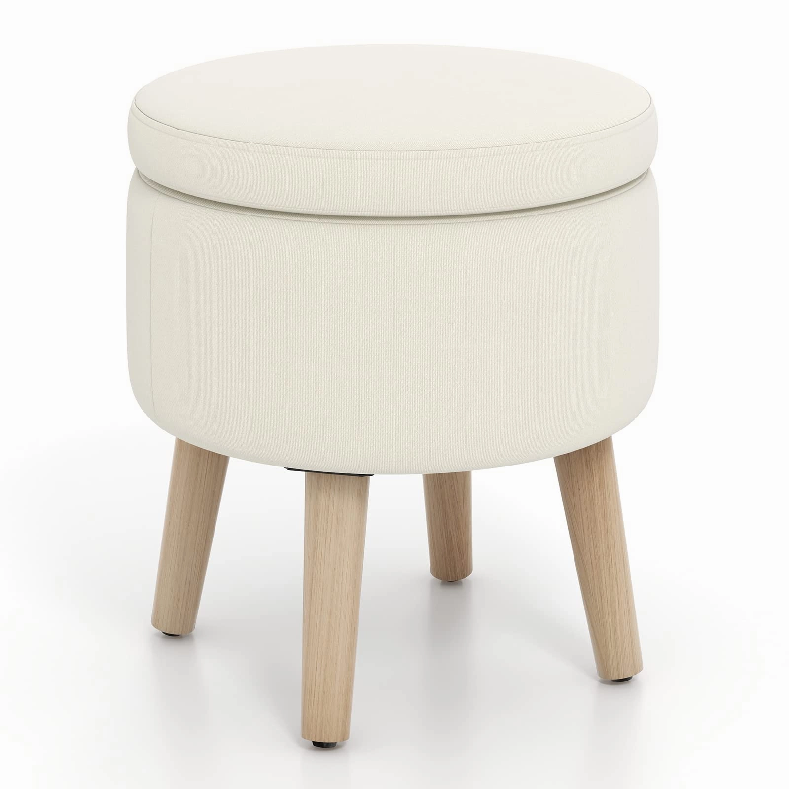 Giantex Storage Ottoman Foot Rest - Round Ottoman Coffee Table Top Cover, Wood Legs