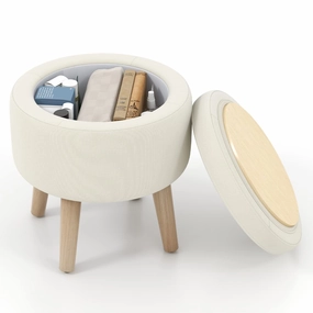 Giantex Storage Ottoman Foot Rest - Round Ottoman Coffee Table Top Cover, Wood Legs sectional sofa, corner couch