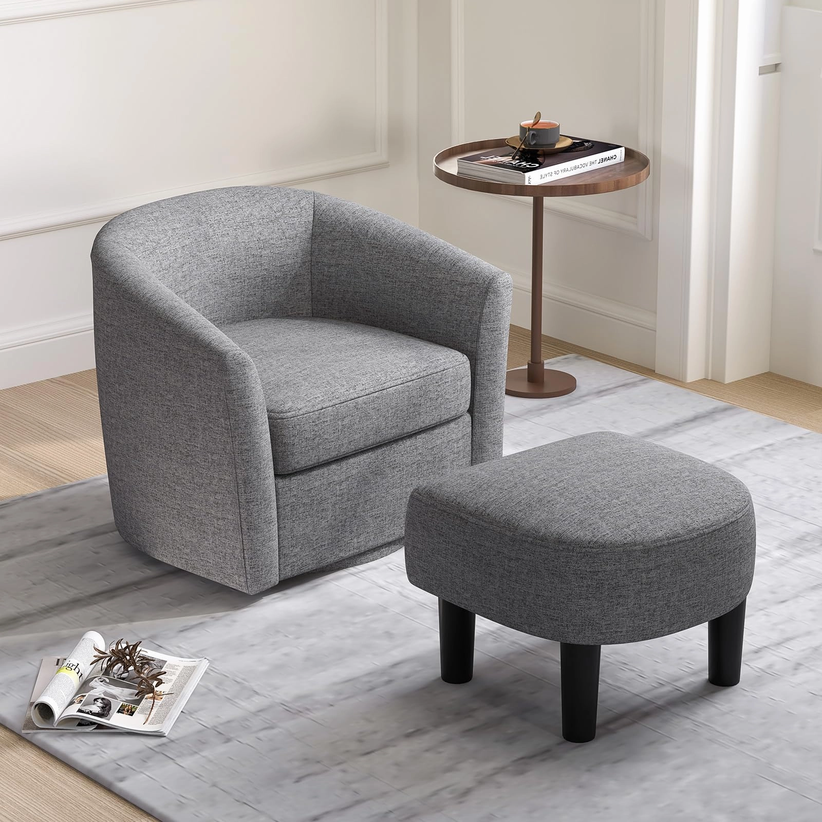 Giantex Swivel Accent Chair with Ottoman, Modern Barrel Club Chair w/Footrest