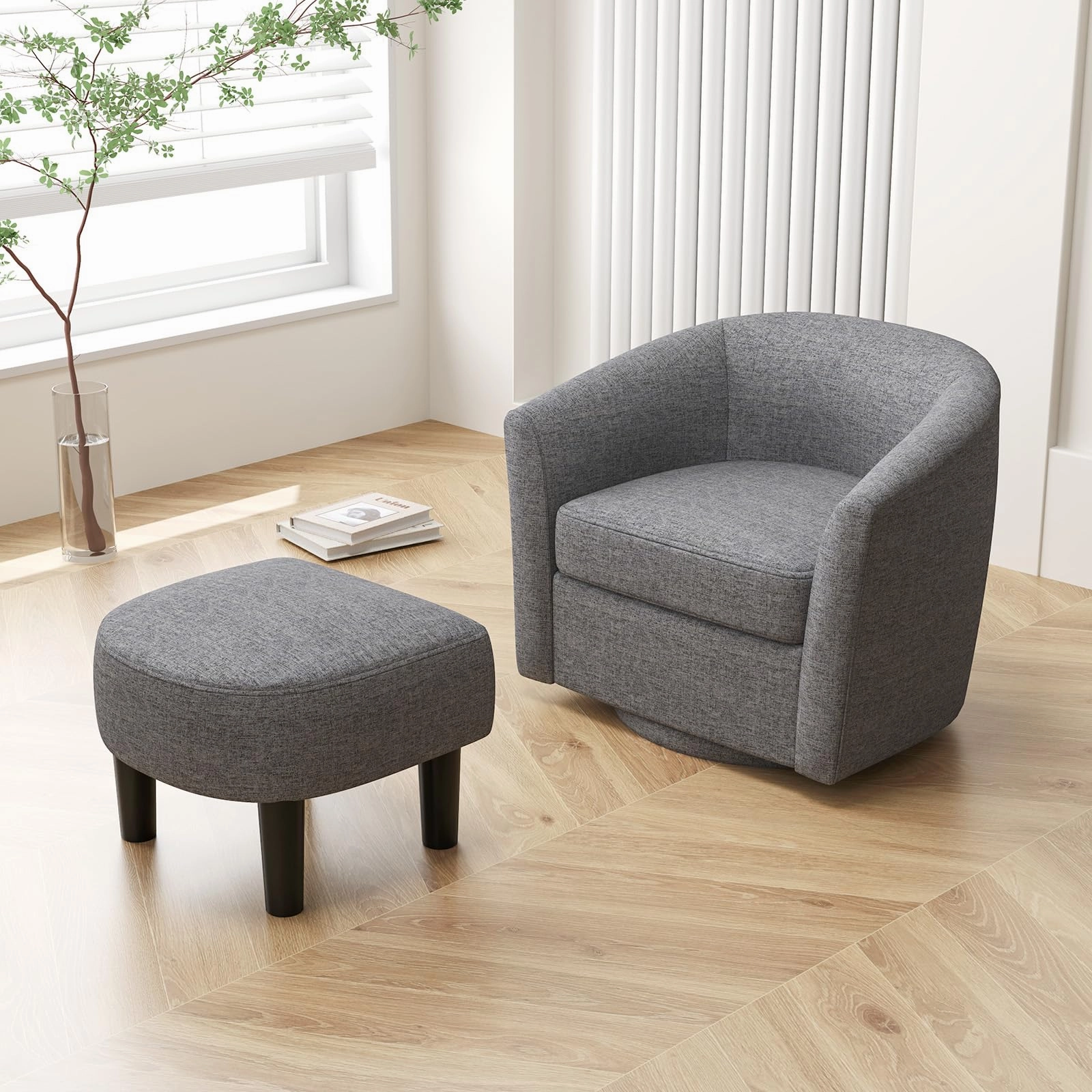 Giantex Swivel Accent Chair with Ottoman, Modern Barrel Club Chair w/Footrest