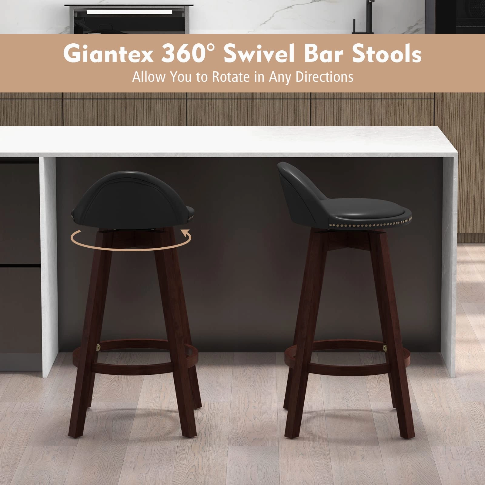 Giantex Swivel Bar Stools, 34.5 in Counter Height Stools with PVC Leather Cover, Rubber Wood Legs