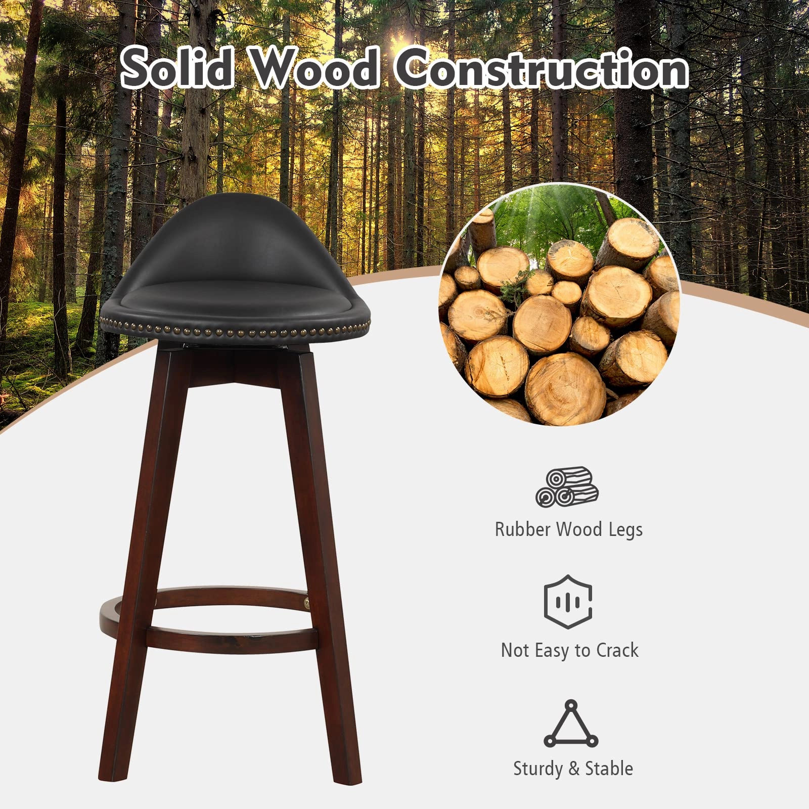 Giantex Swivel Bar Stools, 34.5 in Counter Height Stools with PVC Leather Cover, Rubber Wood Legs