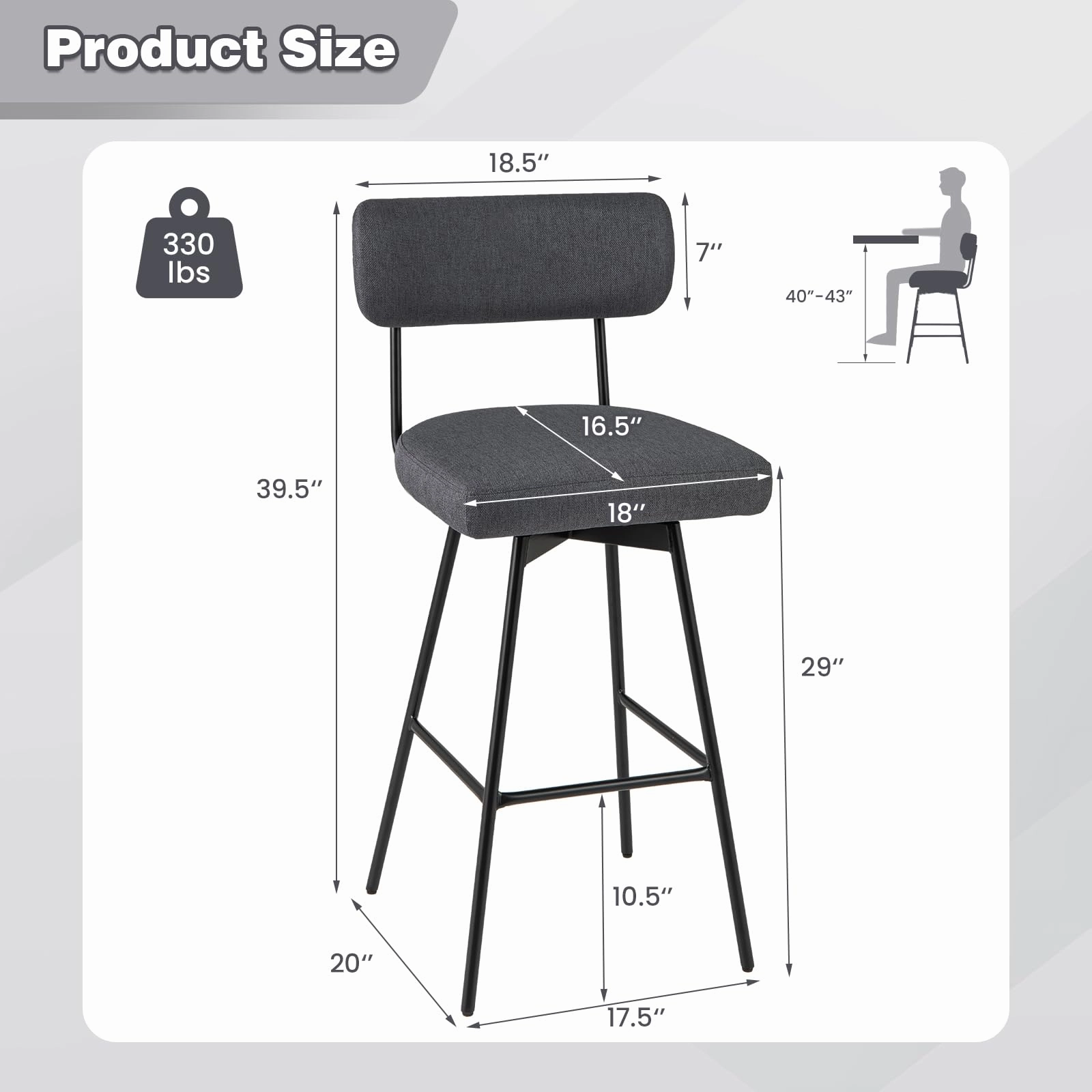 Giantex Swivel Bar Stools,  Upholstered Bar Height Bar Chairs w/Padded Seat & Backrest
