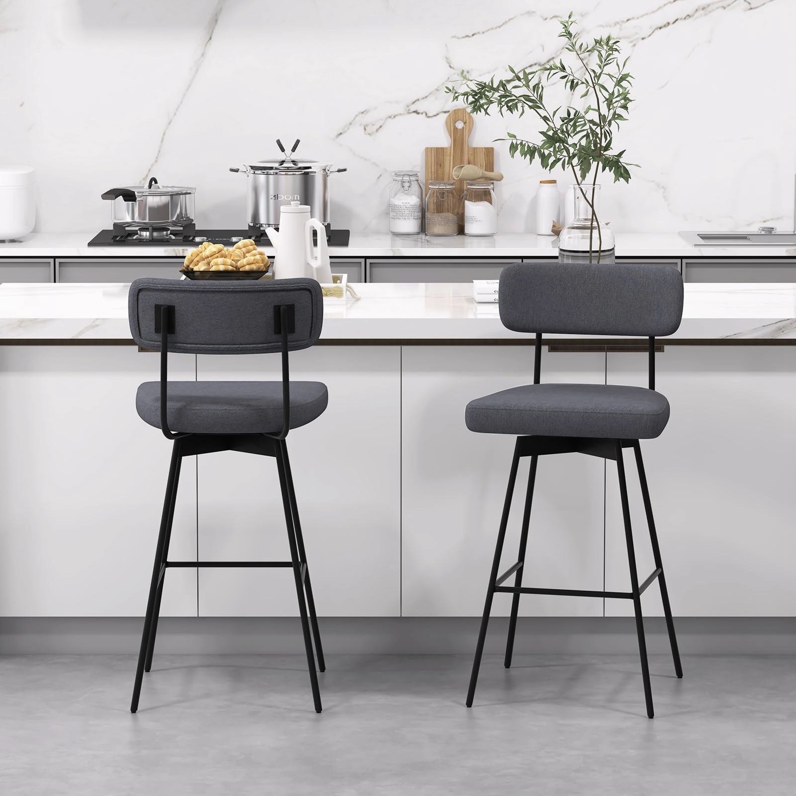 Giantex Swivel Bar Stools,  Upholstered Bar Height Bar Chairs w/Padded Seat & Backrest