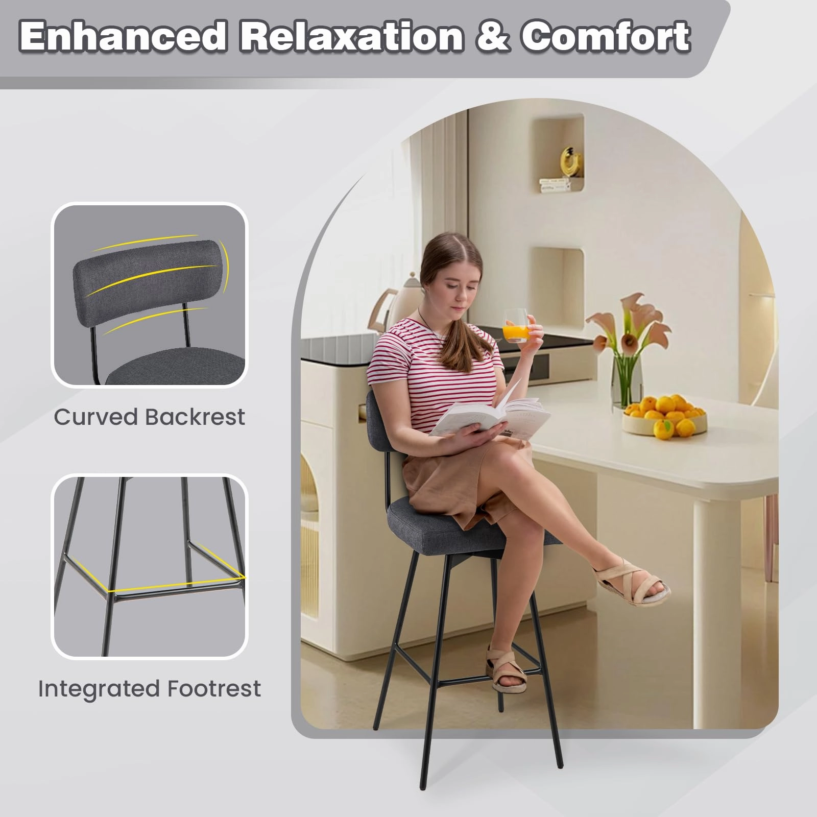 Giantex Swivel Bar Stools,  Upholstered Bar Height Bar Chairs w/Padded Seat & Backrest