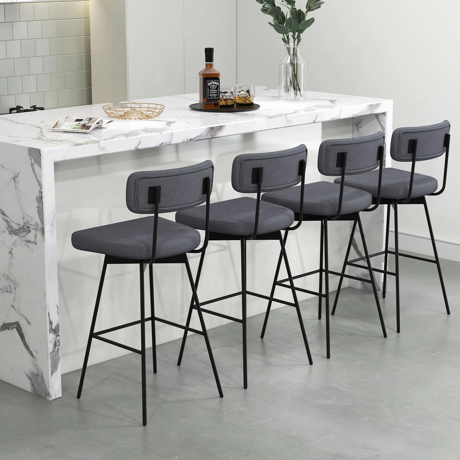 Giantex Swivel Bar Stools,  Upholstered Bar Height Bar Chairs w/Padded Seat & Backrest