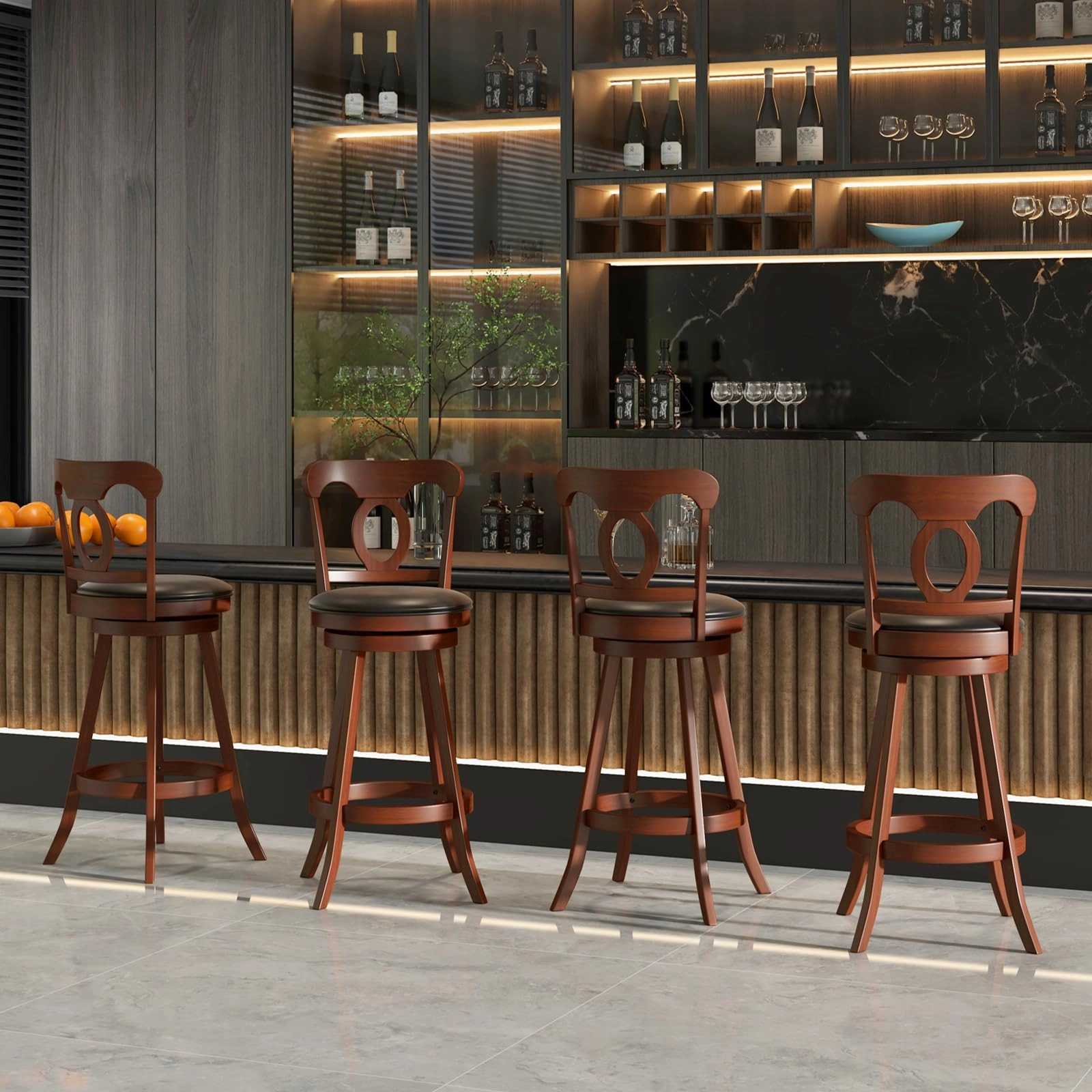 Giantex Swivel Bar Stools Set of 2, 24" Counter Height Barstools with Back, Solid Rubber Wood Frame