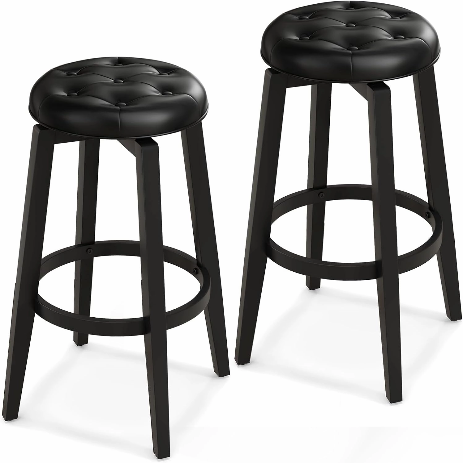 Giantex Swivel Bar Stools Set of 2, 30" Bar Height Stools w/Tufted Seat & Rubber Wood Frame