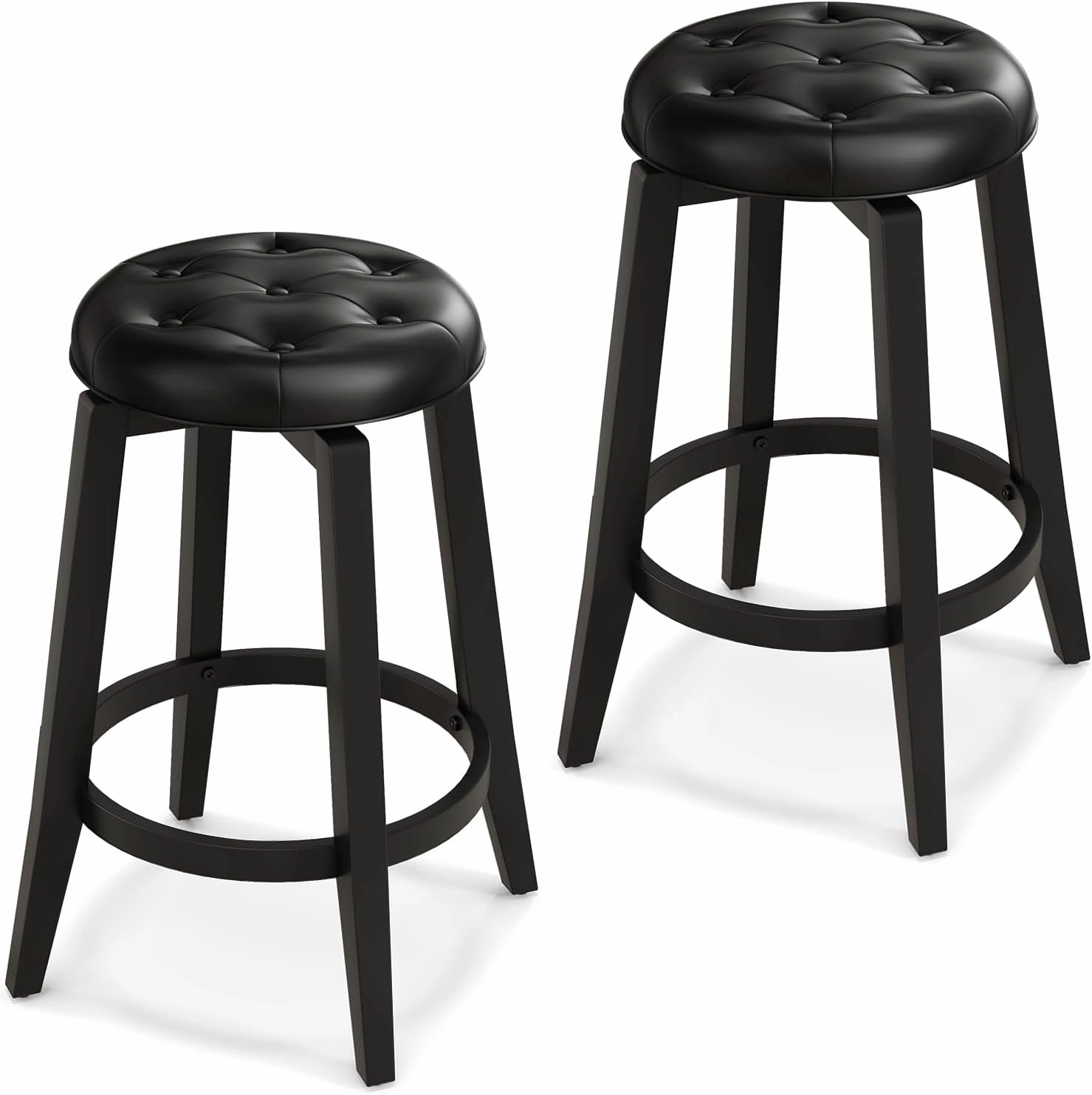 Giantex Swivel Bar Stools Set of 2, 30" Bar Height Stools w/Tufted Seat & Rubber Wood Frame