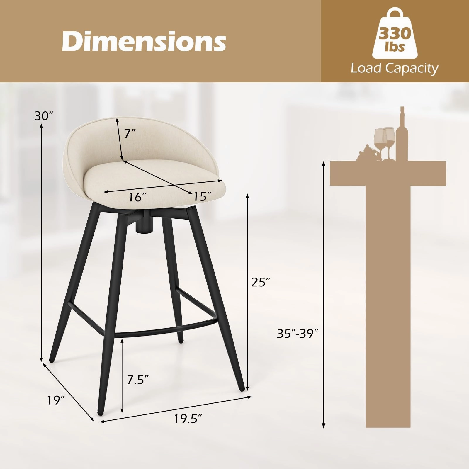 Giantex Swivel Bar Stools Set of 2/4 25" Counter Height Bar Chairs